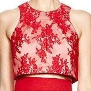 Black Halo Sanibel Red Lace Overlay Crop Top. Size 6 new with tags
